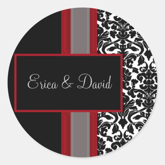 Einladungen zu Hochzeiten in Red White Black Damas Runder Aufkleber (Vorderseite)