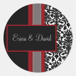 Einladungen zu Hochzeiten in Red White Black Damas Runder Aufkleber