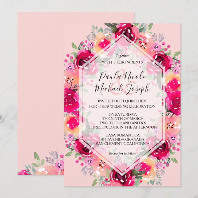 Einladungen zu Hochzeiten in Rosa Creme (Vorne/Hinten)
