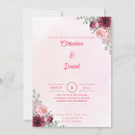 Einladungen zu Hochzeiten in Rosa und Burgund
