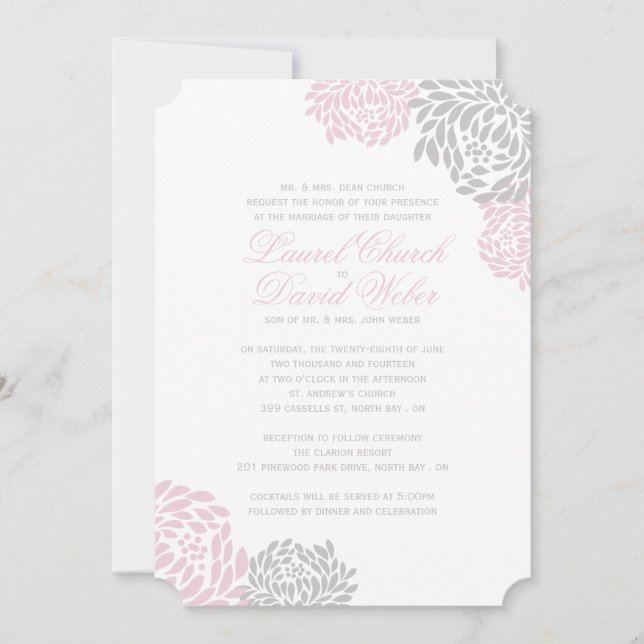 Einladungen zu Hochzeiten in Rosa und Grauflora (Vorderseite)