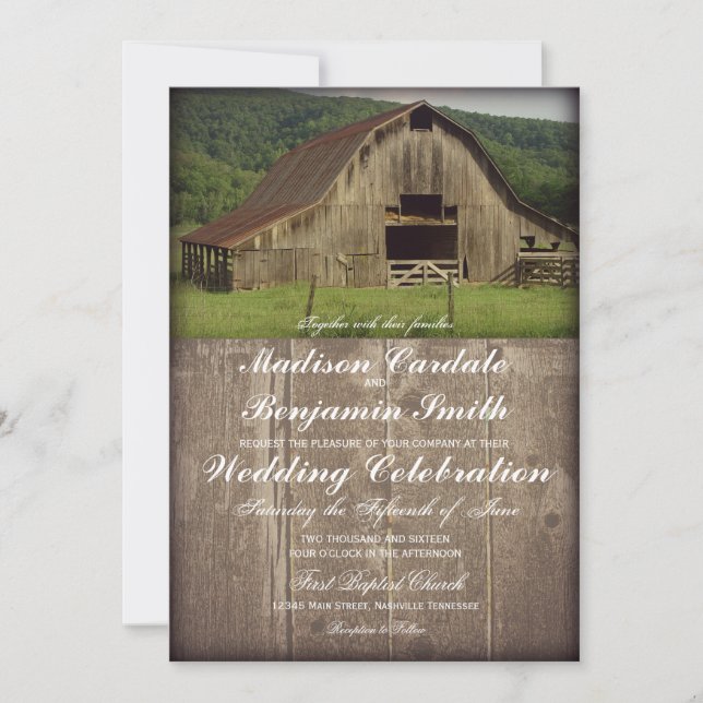 Einladungen zu Hochzeiten in rustikalen Stallgebäu (Vorderseite)