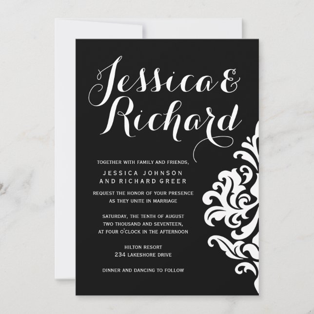 Einladungen zu Hochzeiten in Schwarz und Weiß (Vorderseite)