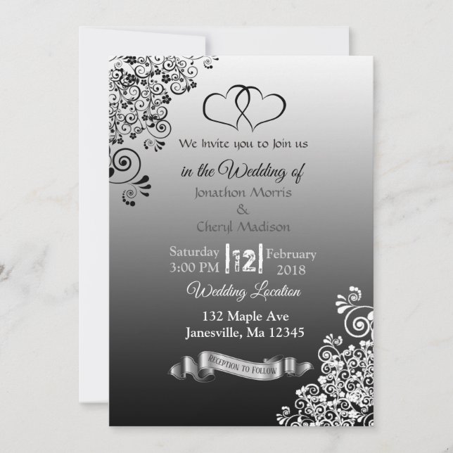 Einladungen zu Hochzeiten in Schwarz und Weiß (Vorderseite)