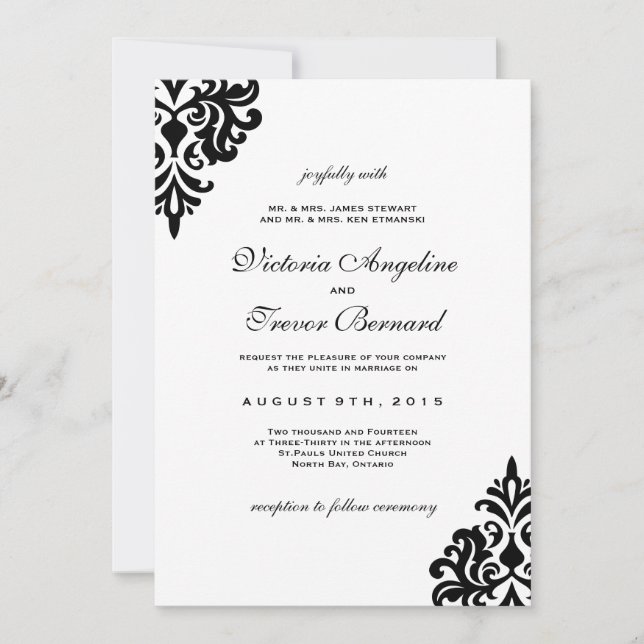 Einladungen zu Hochzeiten in Schwarz und Weiß (Vorderseite)