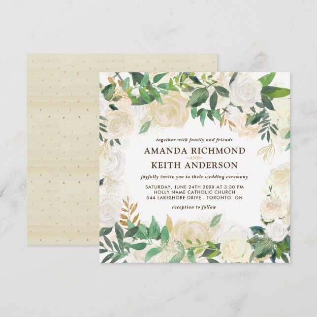 Einladungen zu Hochzeiten mit Gold und Champagner (Vorne/Hinten)