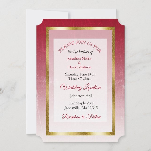 Einladungen zu Hochzeiten mit Rot und Gold (Vorderseite)