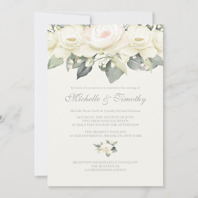 Einladungen zu Hochzeiten mit weißer Rose (Vorderseite)