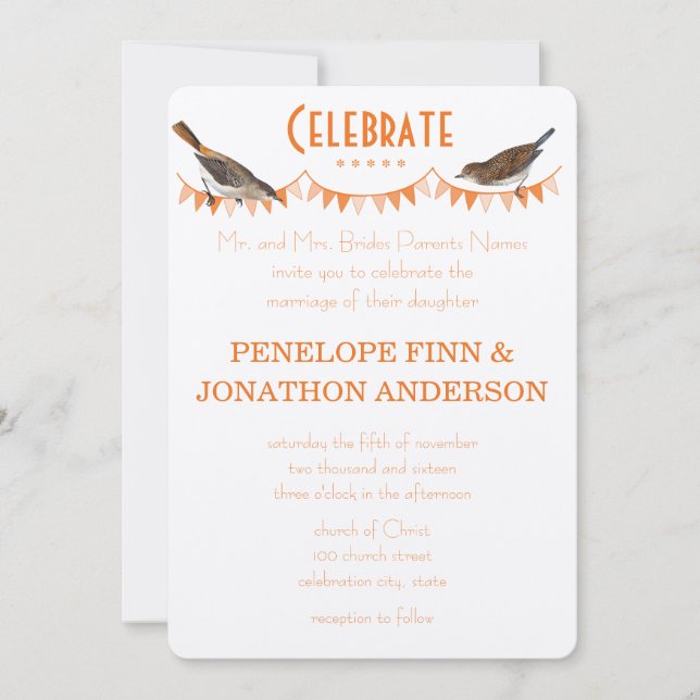 Einladungen zu Hochzeiten von Peach und Orange Bun (Vorderseite)