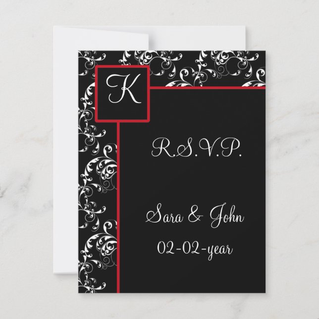 Einladungen zu Hochzeiten von Red Black Damask (Vorderseite)