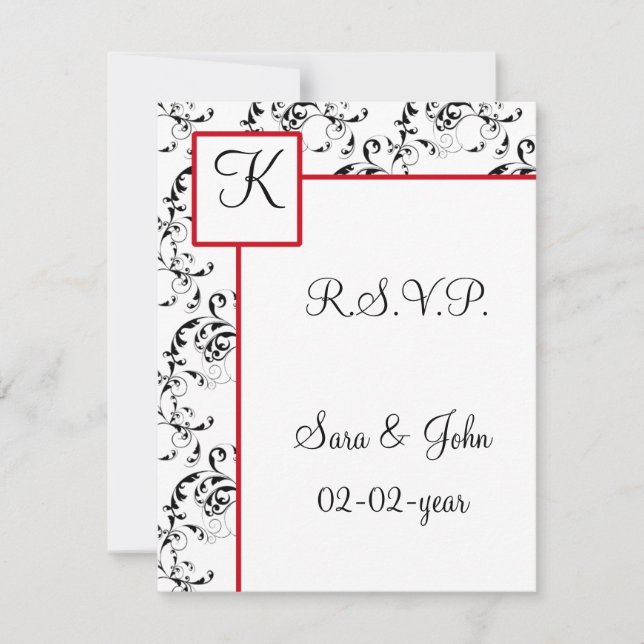 Einladungen zu Hochzeiten von Red Black Damask (Vorderseite)