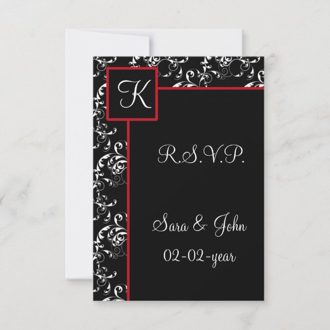 Einladungen zu Hochzeiten von Red Black Damask (Vorderseite)