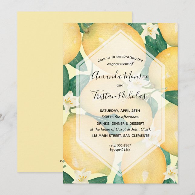 Einladungen zu Lemons Greenery Engagement Party (Vorne/Hinten)
