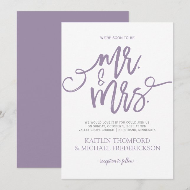 Einladungen zu Lila Hochzeiten | Pinselschrift (Vorne/Hinten)