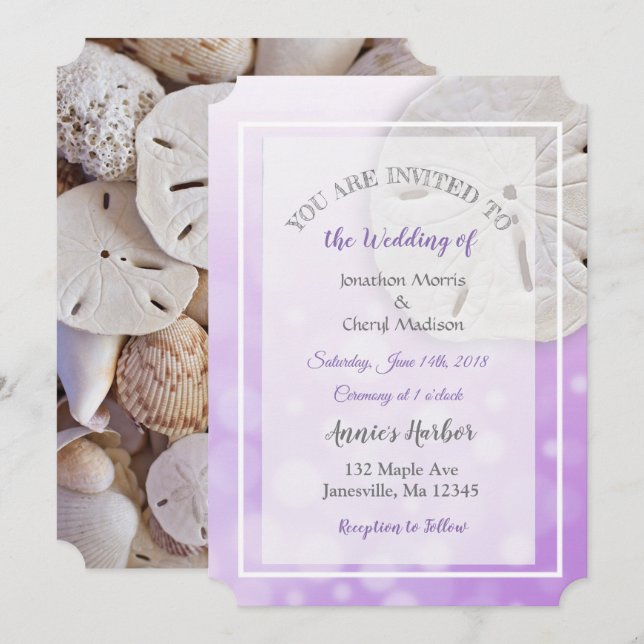 Einladungen zu lila Sand-Dollar-Hochzeiten (Vorne/Hinten)