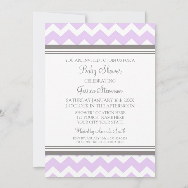 Einladungen zu Lilac Gray Zickzack Custom Baby Sho (Rückseite)