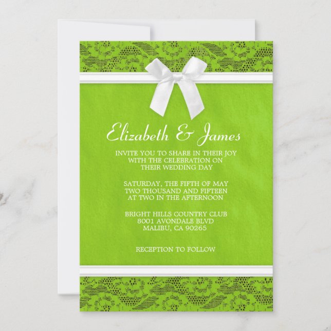 Einladungen zu Lime Green Country Lace Hochzeiten (Vorderseite)