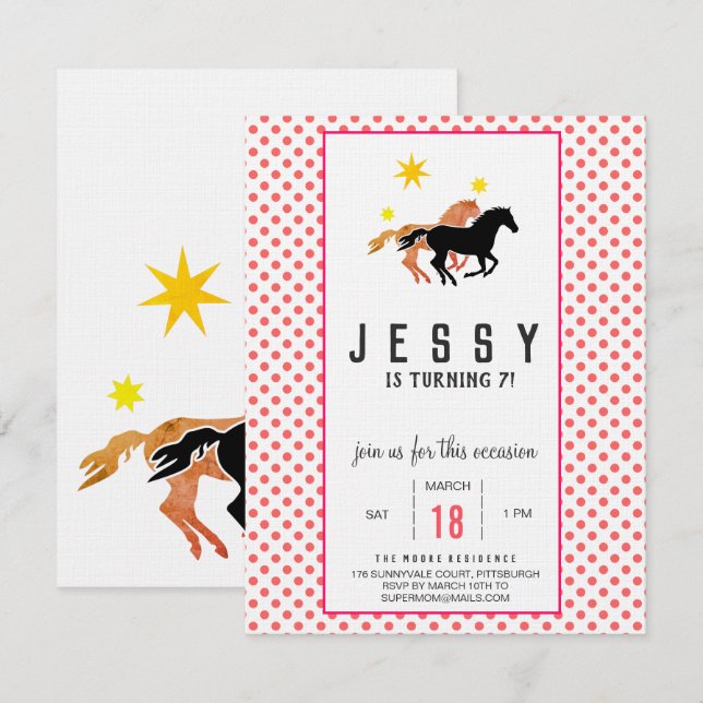 Einladungen zu Pferde zum Geburtstag (Vorne/Hinten)