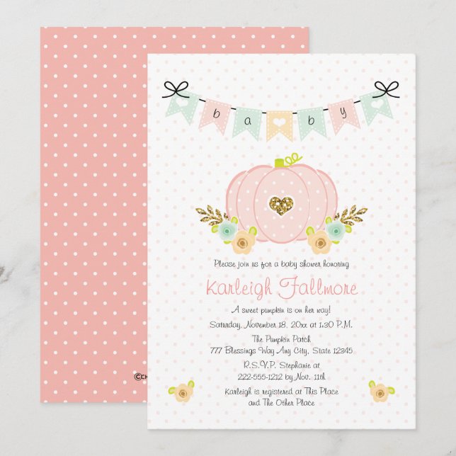 Einladungen zu Pink Pumpkin Baby Girl Shower (Vorne/Hinten)