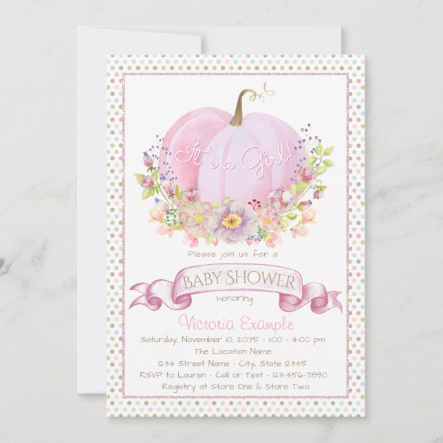 Einladungen zu Pink Pumpkin Baby Shower (Vorderseite)