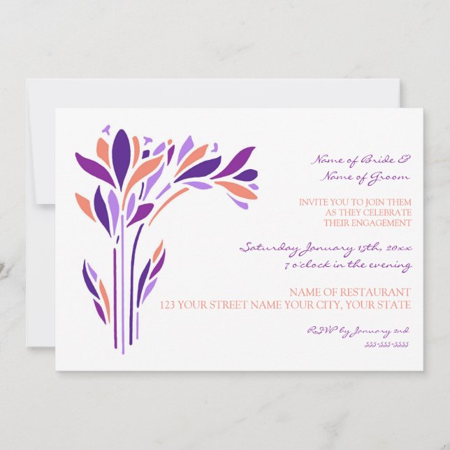 Einladungen zu Plum Coral Floral Engagement Party (Vorderseite)