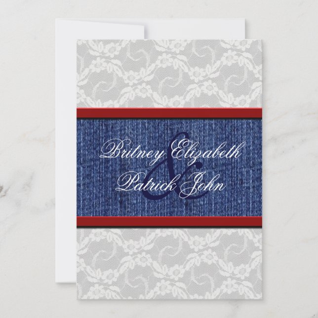 Einladungen zu Red White & Blue Country Lace Hochz (Vorderseite)