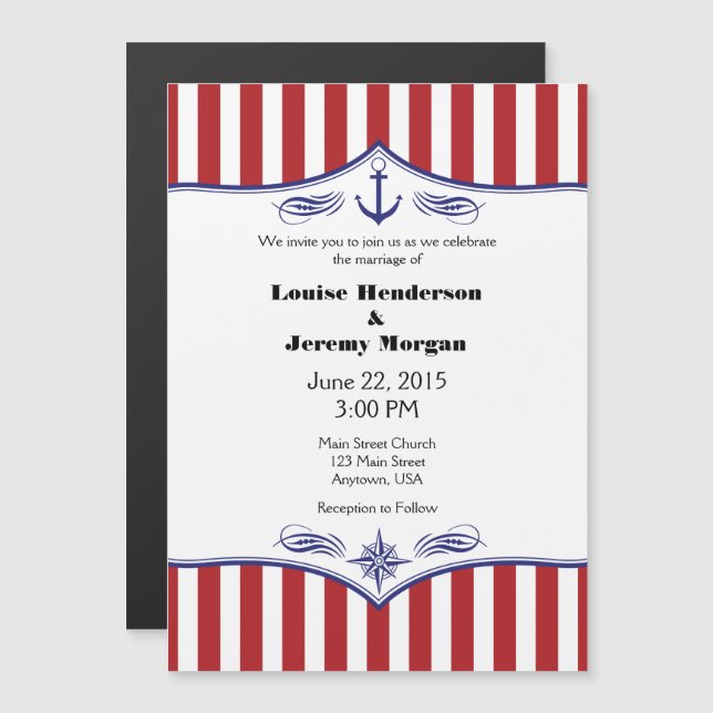Einladungen zu Red White Magnetic Nautical Wedites (Vorne/Hinten)