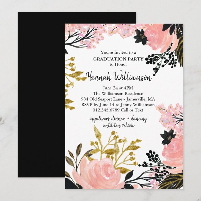 Einladungen zu Rosa-, Gold- und Black Graduation P (Vorne/Hinten)