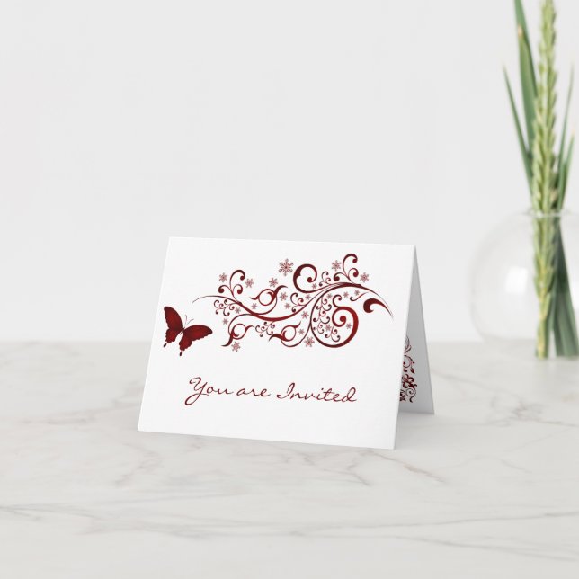 Einladungen zu Roter Schmetterling-Hochzeiten (Vorderseite)