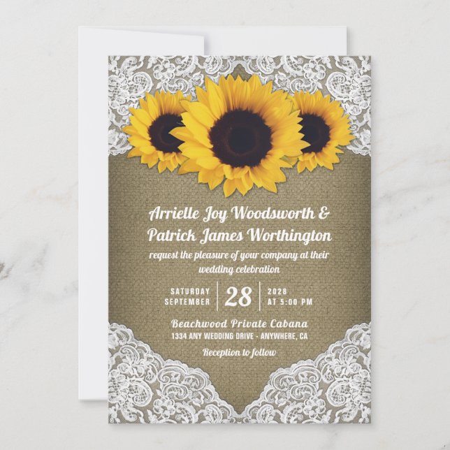 Einladungen zu Sonnenblumen Burlap und Lace Weddin (Vorderseite)