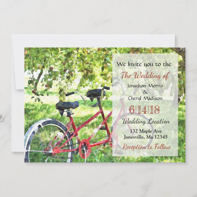 Einladungen zu Tandem-Fahrradhochzeiten (Vorderseite)