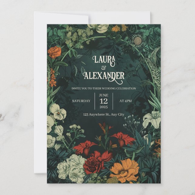Einladungen zu Vintagen dunklen Blumenhochzeiten (Vorderseite)