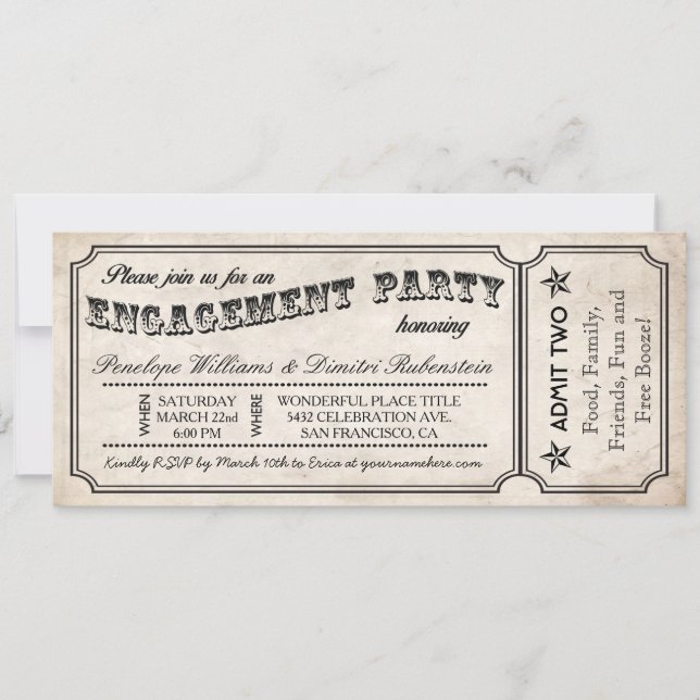 Einladungen zu Vintagen Eintrittskarten für Teilne (Vorderseite)