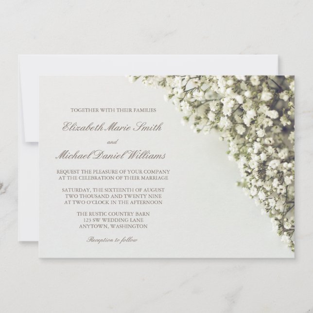 Einladungen zu Vintagen Hochzeiten in Gipskraut (Vorderseite)