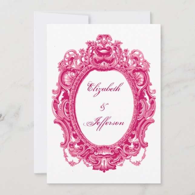 Einladungen zu Vintagen Rahmenhochzeiten in Rosa (Vorderseite)