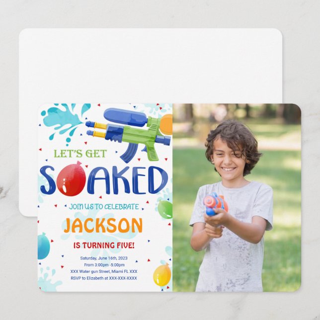 Einladungen zu Water Gun Foto (Vorne/Hinten)