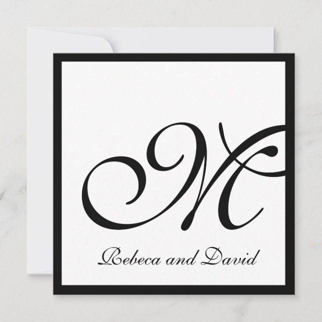 Einladungen zu weißen, eleganten Monogramm-Hochzei (Vorderseite)