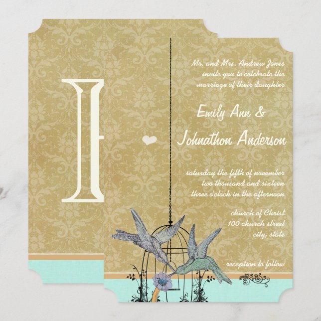Einladungen zu Whimsical Vintag Bird Cage Wedding (Vorne/Hinten)