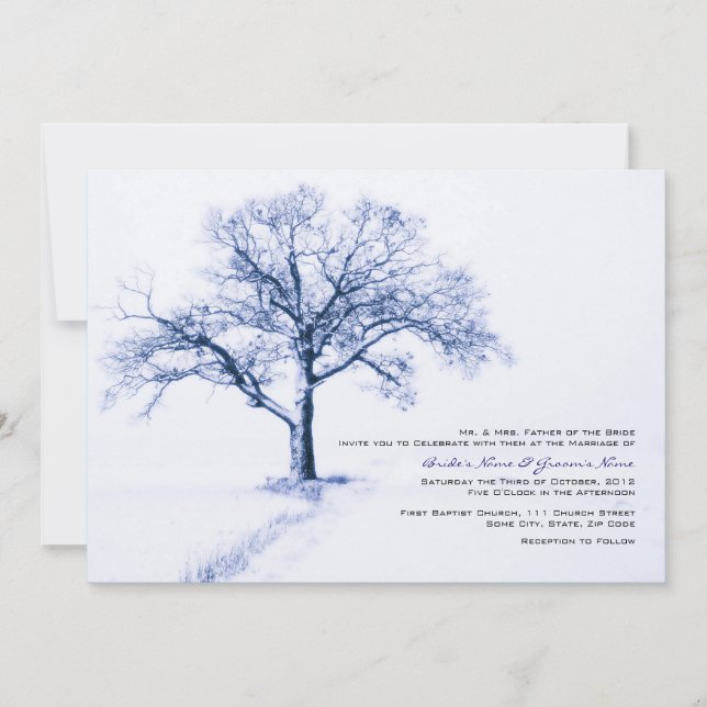 Einladungen zu Winterhochzeiten in Blau und Weiß (Vorderseite)