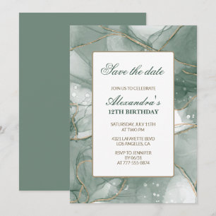 Einladungen zum 12. Geburtstag Save the Date Grün
