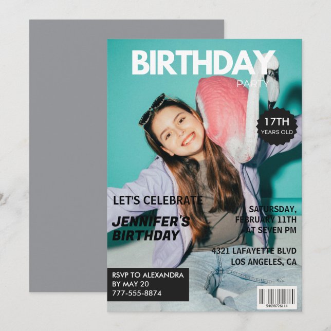Einladungen zum 17. Geburtstag für ihre Zeitschrif (Vorne/Hinten)