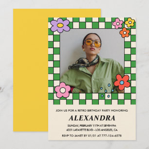 Einladungen zum 17. Geburtstag Retro Groovy Blumen