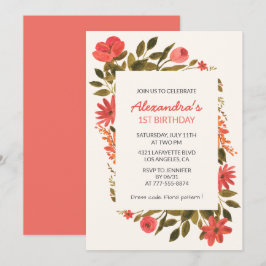 Einladungen zum 1. Geburtstag Floral Boho Elegant
