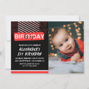 Einladungen zum 1. Geburtstag Junge Party Foto Rot