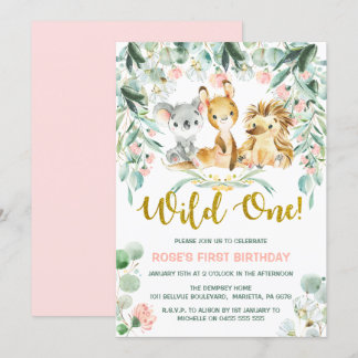 Einladungen zum 1. Geburtstag | Rosa Jungle Babys