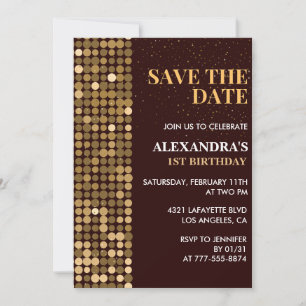 Einladungen zum 1. Geburtstag Save the date Gold