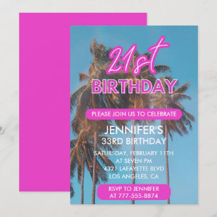 Einladungen zum 21. Geburtstag Pink Tropical