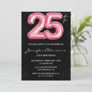 Einladungen zum 25. Geburtstag Pink Balloon Glam S