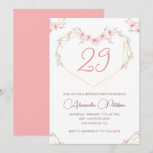 Einladungen zum 29. Geburtstag Boho Floral Rosa