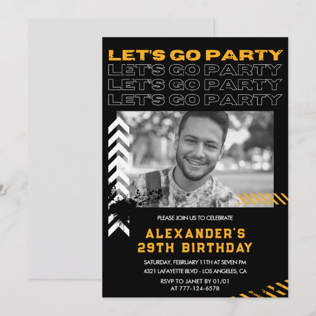 Einladungen zum 29. Geburtstag Männer Foto Spray A (Vorne/Hinten)
